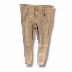 Kut from the Kloth Mia Toothpick Skinny Size 4 Tan Distressed Jeans Thrashed Y2K